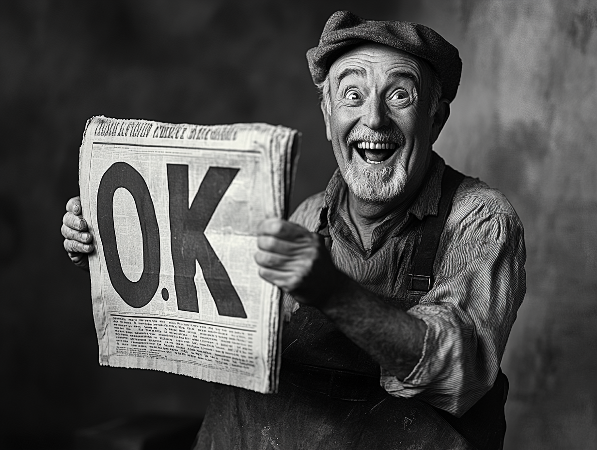 A very excited guy holding a newspaper'